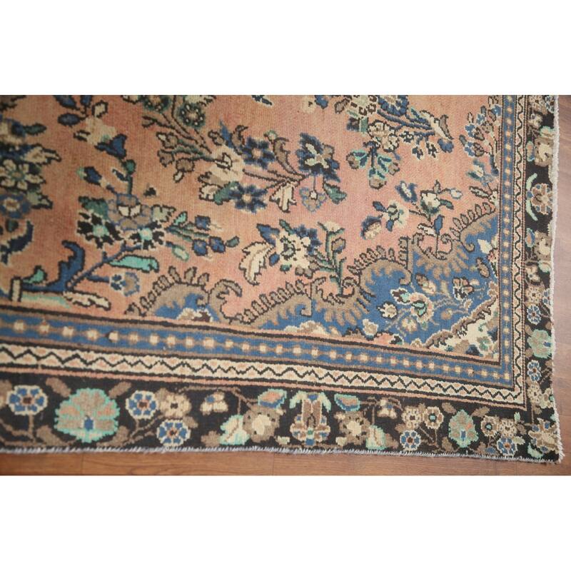 Hand Knotted Oriental 100% Wool Carpet Traditional Floral Coral Hamedan Area Rug - 9' 4'' X 6' 3''