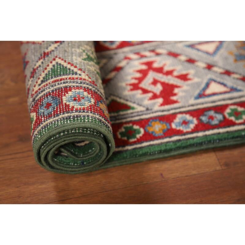Green Kazak Foyer Rug Handmade Home Decor Wool Carpet - 2'7"x 4'3"