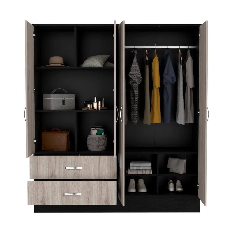 19.4" Modern Mirrored Armoire with Hanging Rod, Two Spacious Drawers and Three Interior Shelves