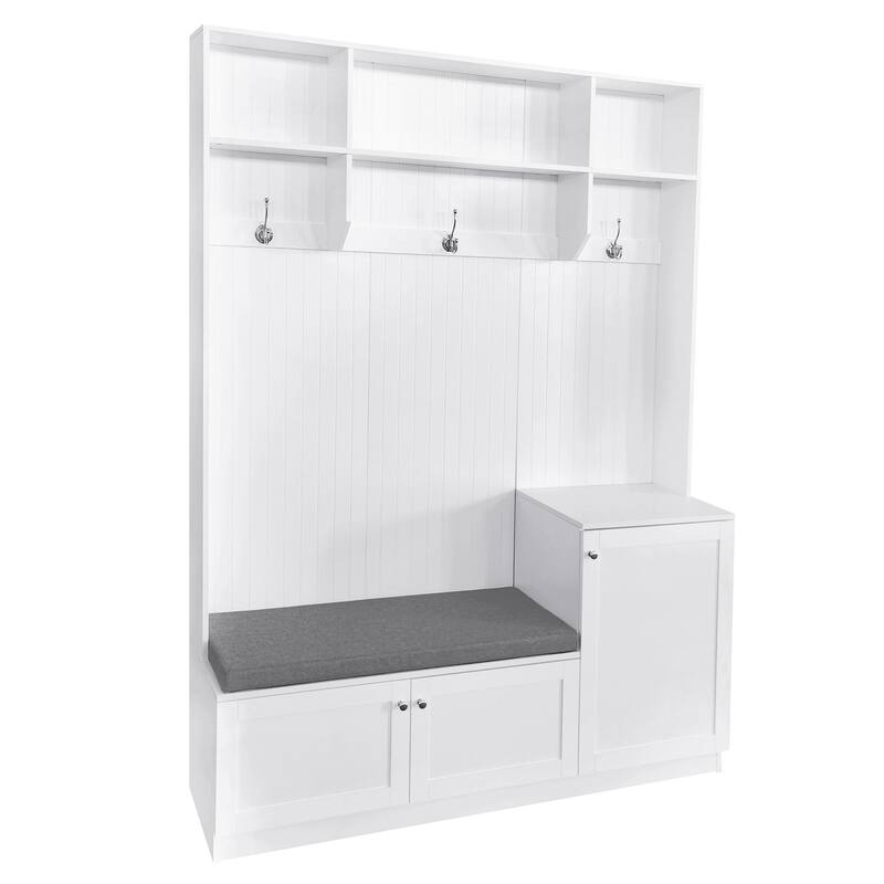 Elegant Design Hall Tree with Comfort and Storage Solutions, Functional Hallway Shoe Cabinet with Bench&Cushion