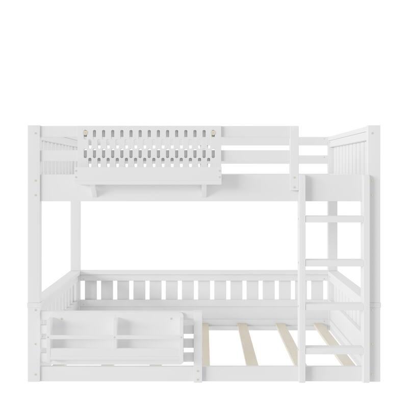 Wooden Bunk Bed of 3 Kinds Size with Pegboard, Bookshelf and Guardrails, Detachable Bunk Bed Convertible 2 Platform Beds