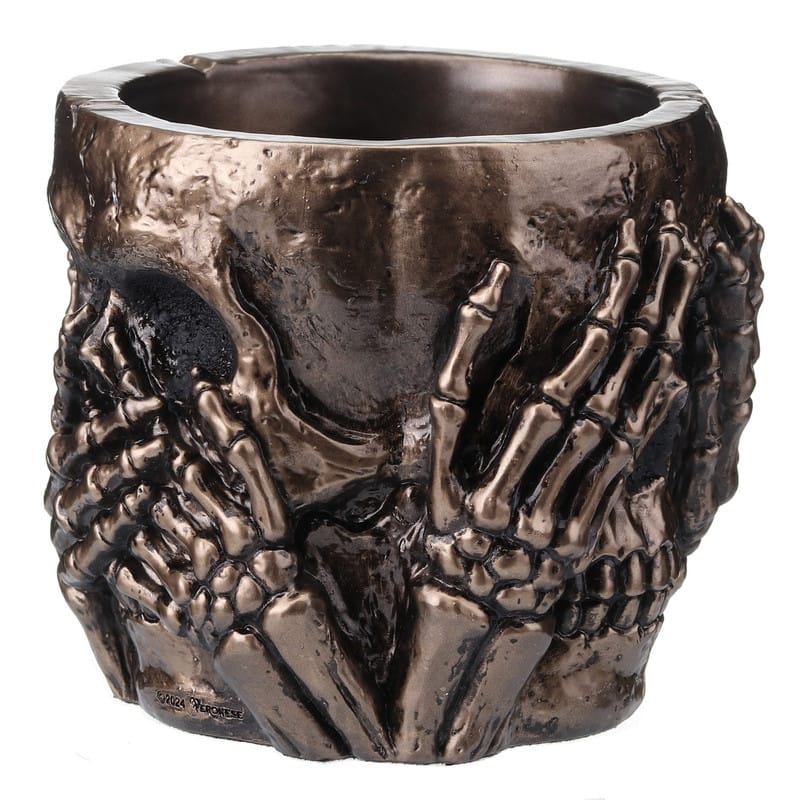 4.53 inches Length Polyresin See Hear Speak No Evil Skull Pen Holder Bronze Finish Figurine