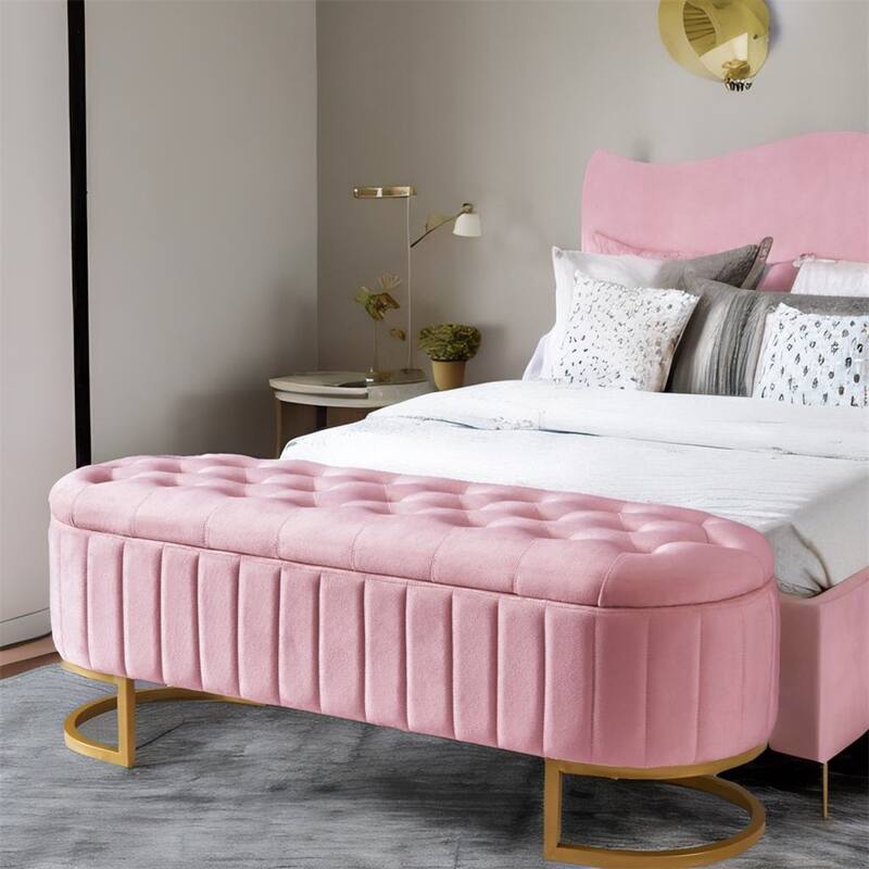 Upholstered Velvet Storage Ottoman with Button-Tufted