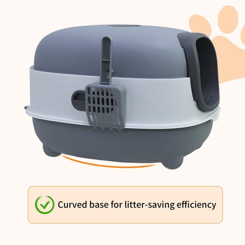 XXL Enclosed Cat Litter Box Oval Front Entry Cat Toilet Tray with Scoop - 13.4x22x15 inch