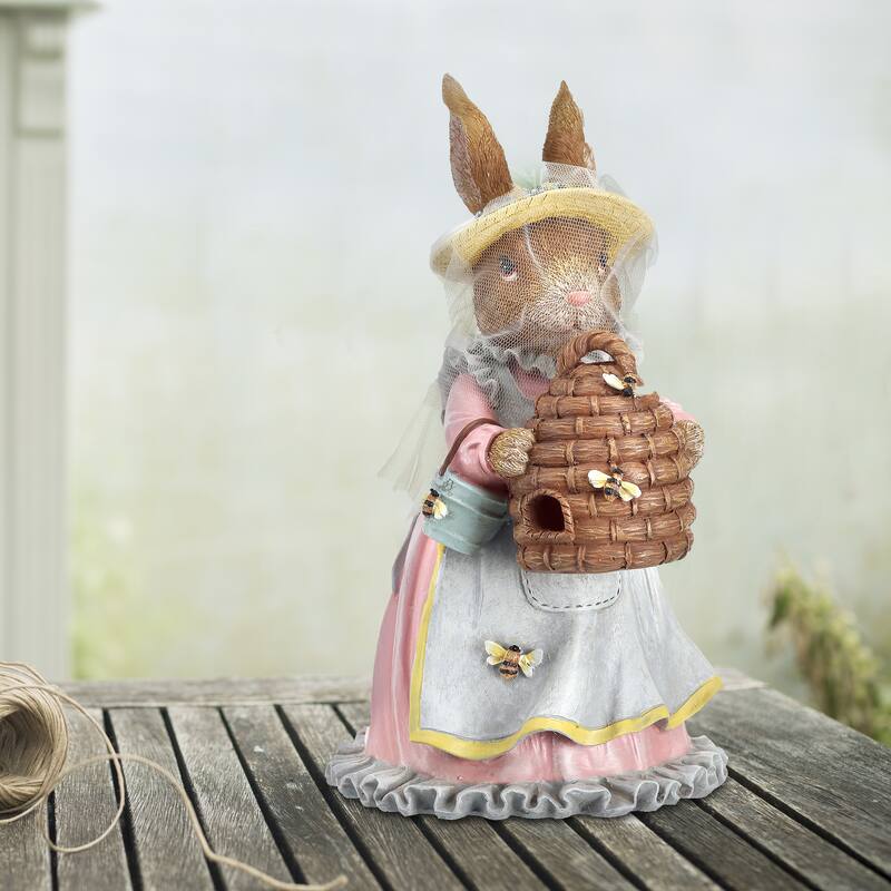 9.5" Resin Bunny With Beehive