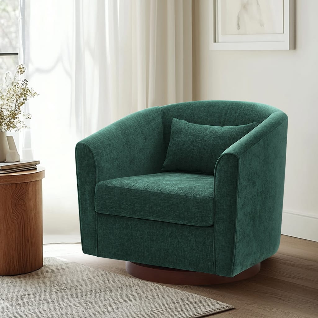 GDFStudio - Natalie Quinn Wide Swivel Accent Chair with Wood Base and Chenille Upholstery for Lounge and Living Spaces
