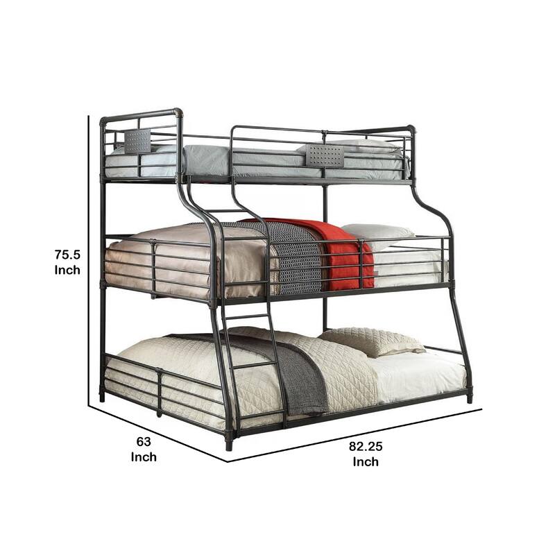 Oggy 3 Tier Twin over Full over Queen Triple Bunk Bed, Black Metal