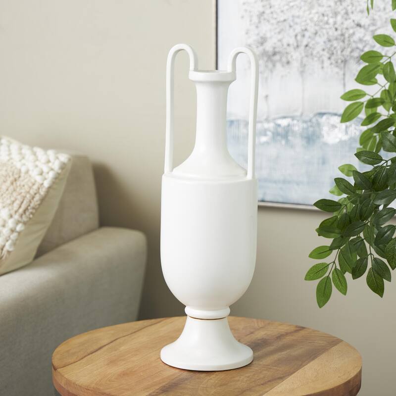 Ceramic Fluted Urn Shaped Vase with Arch Handles - Black or White - Roche River Decor