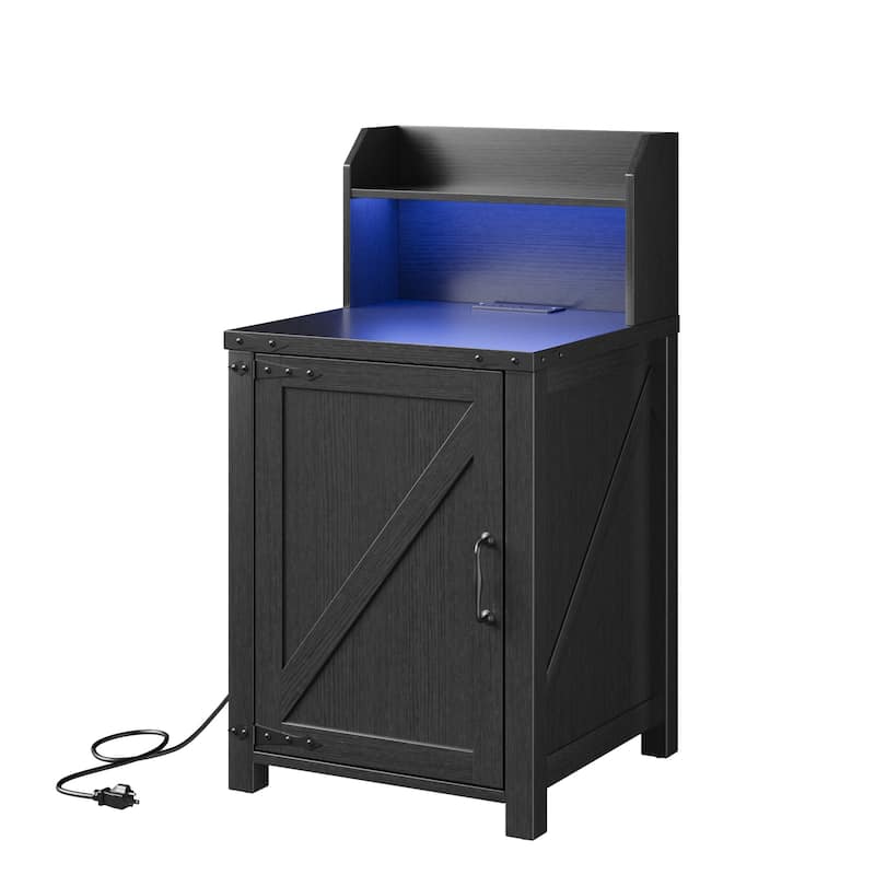 Nightstand End Table Side Table with Charging Station, Storage Cabinet with Adjustable Storage Shelf
