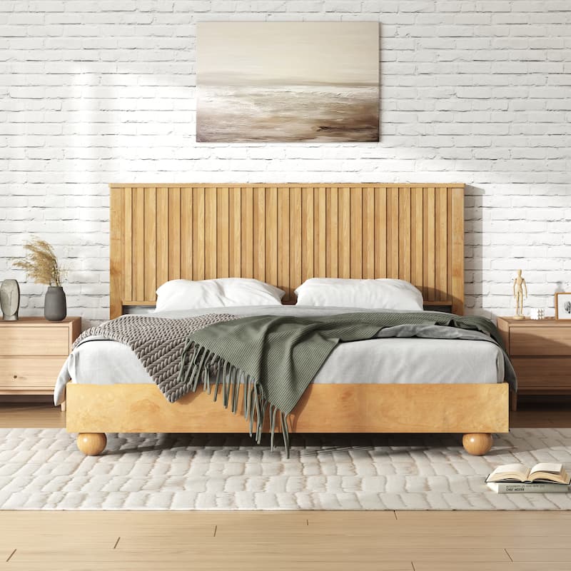 Christopher Knight Home - Anna Natural Wood Bed Frame With Reeded Headboard