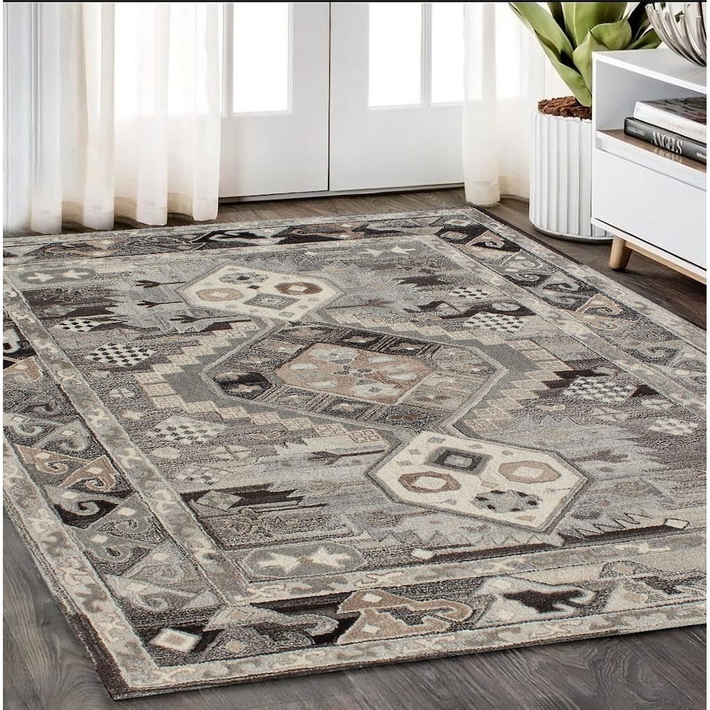 Hand Tufted Southwestern Non Skid Stain Resistant Area Rug - 96' X '60' X '0.5