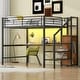 preview thumbnail 6 of 26, Full Size Loft Bed with Storage Staircase and Wardrobe, Modern Metal Loft Bed Frame with Desk, Charging Station and LED Light