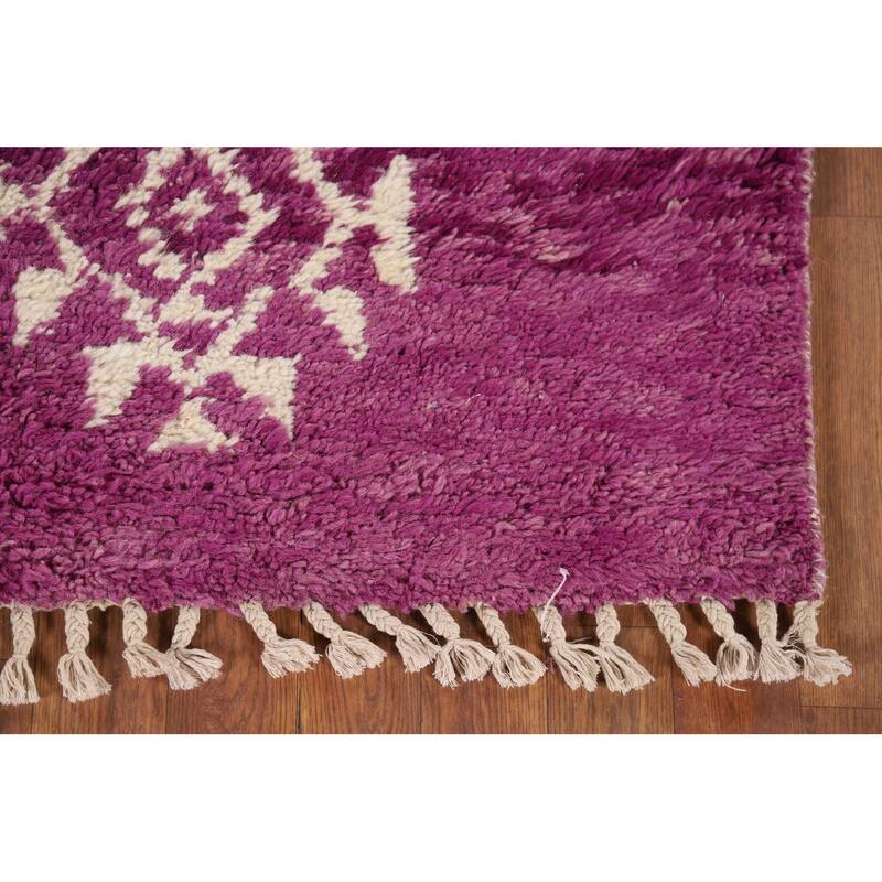 Purple Plush Moroccan Accent Rug Hand-Knotted Wool Carpet - 3'0" x 5'5"