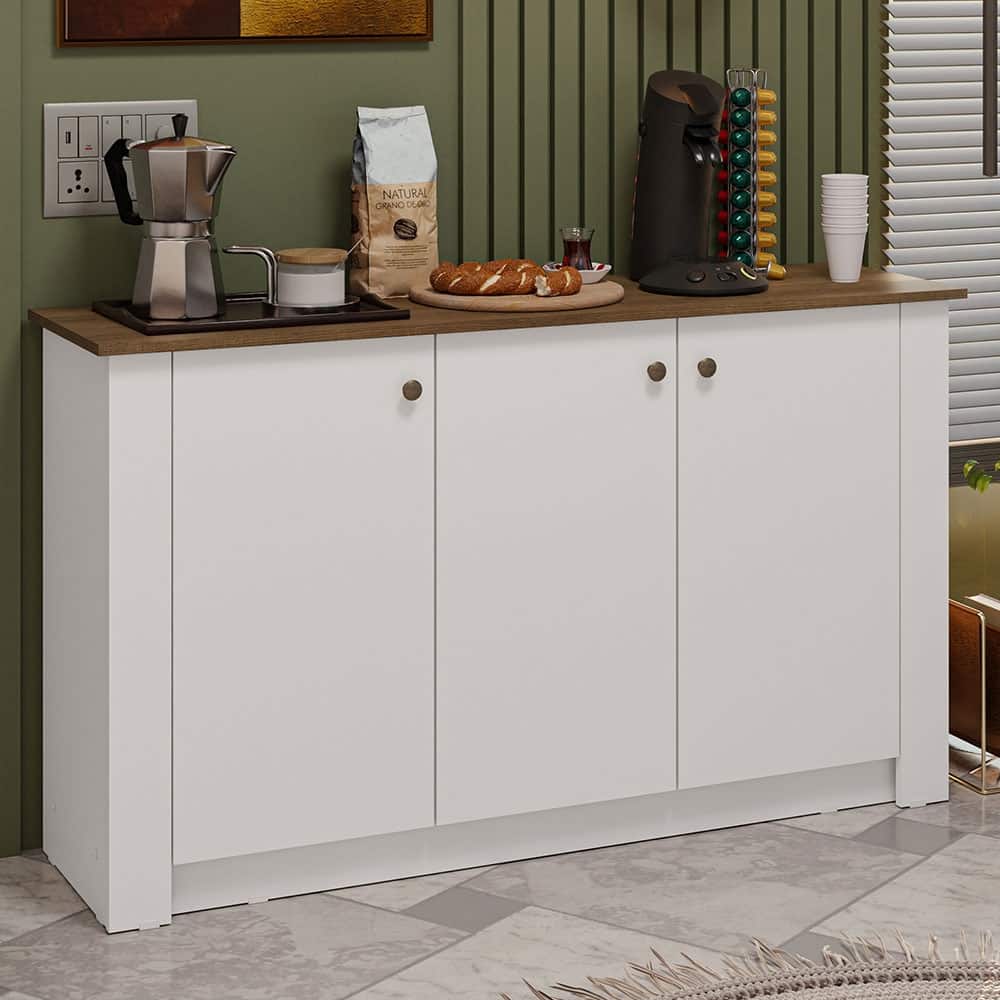 Madesa Coffee Bar Cabinet with 3 Doors Storage for Kitchen & Office