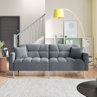 Linen Upholstered Modern Convertible Folding Futon Sofa Bed for Compact ...