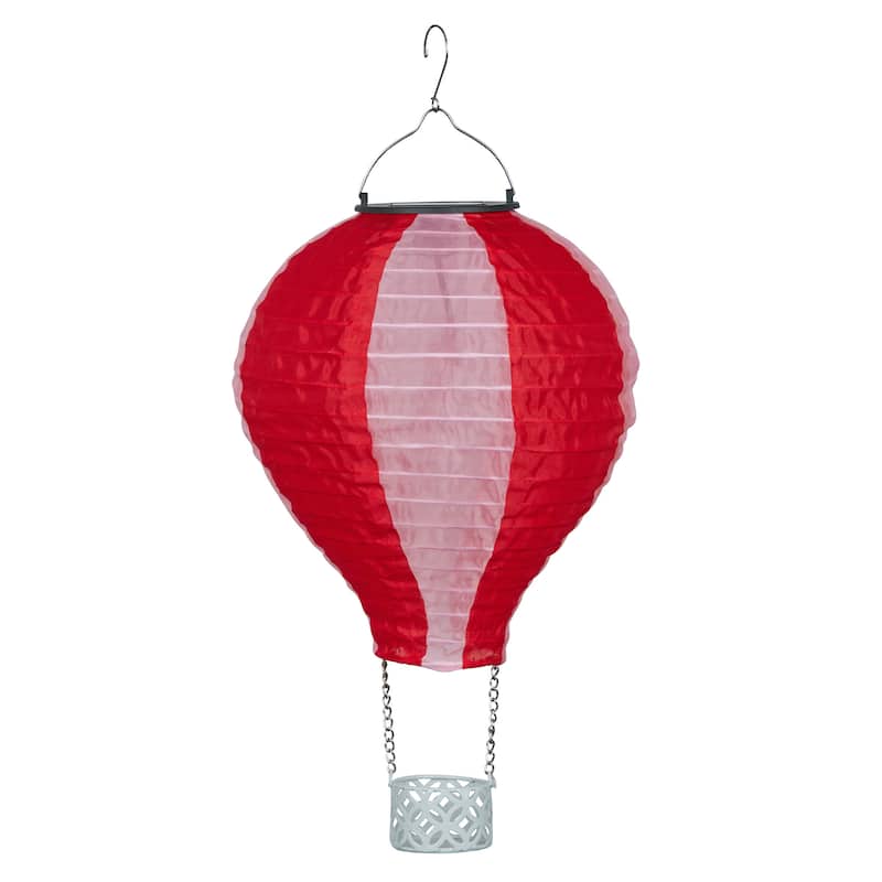 Solar Red/Pink Cloth Hot Air Balloon with Flame LED Lights