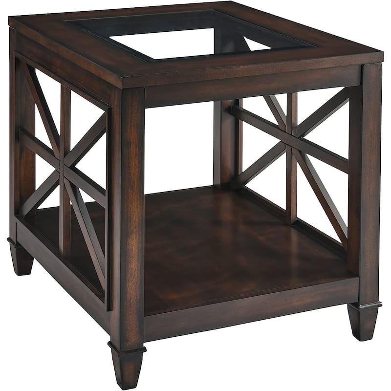 2-Tier 45.5" X 26" Solid Wood Coffee Table Tempered Glass Top - side table - Brown