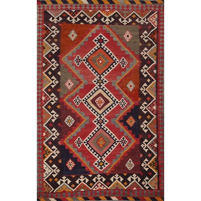 Reversible Kilim Qashqai Persian Vintage Rug Flatweave Wool Carpet - 4'11" X 8'3"