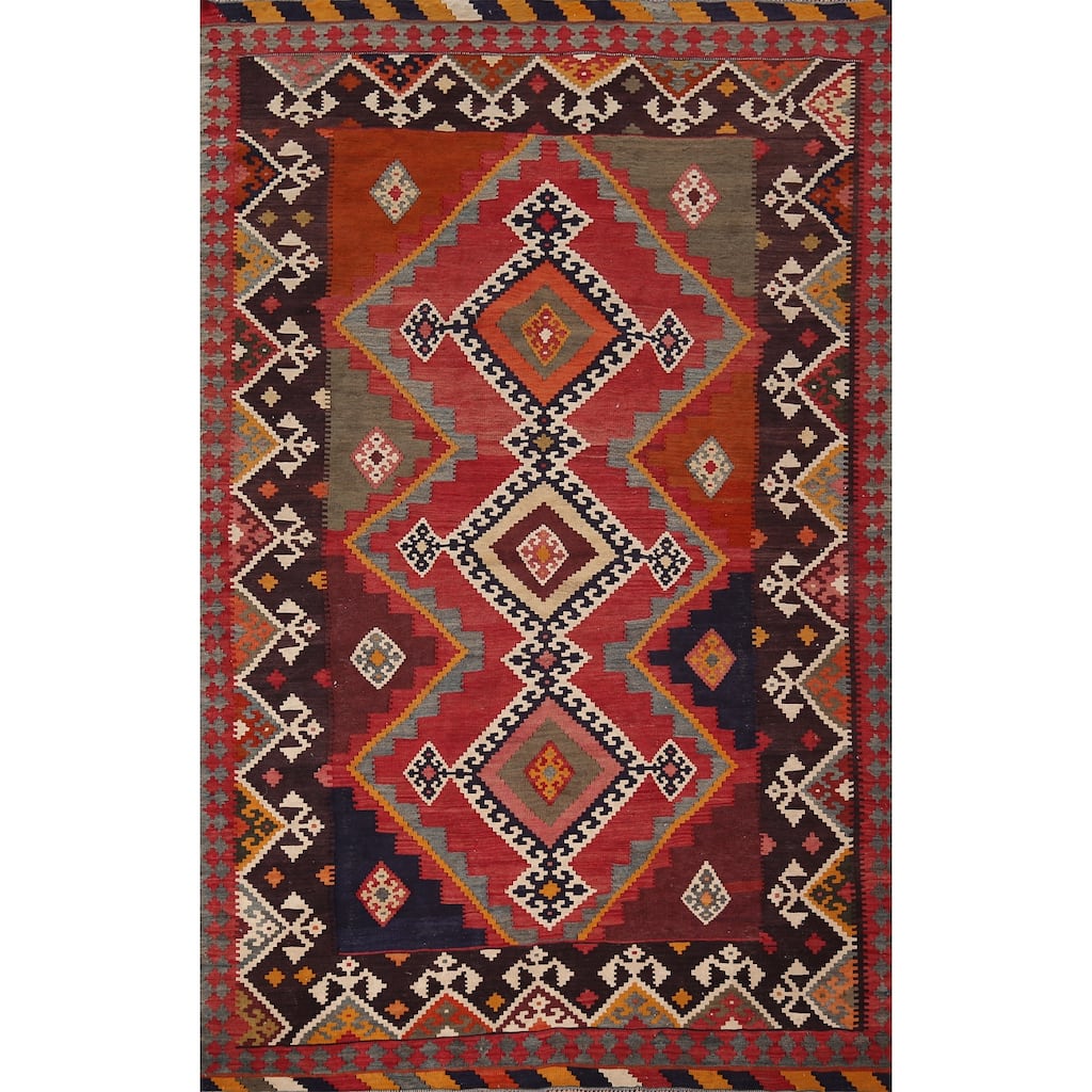 Reversible Kilim Qashqai Persian Vintage Rug Flatweave Wool Carpet - 4'11" X 8'3"