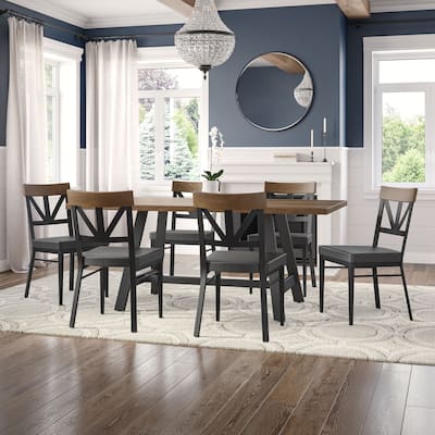 Amisco Otello Solid Wood Table and Clark Chairs 7-Pieces Dining Set