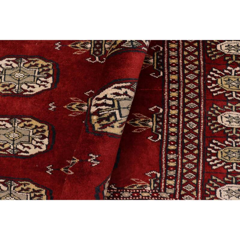 Rustic Bokhara Russo Red/Gray Hand Knotted Wool Rug - 4'0'' x 5'9''