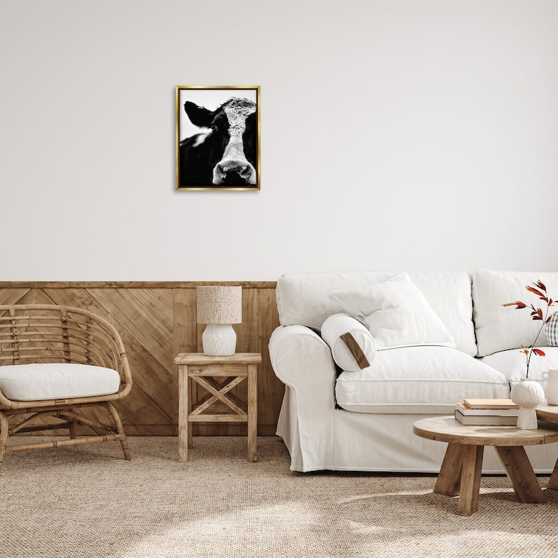 Stupell Cow Black And White Close Up Floater Frame