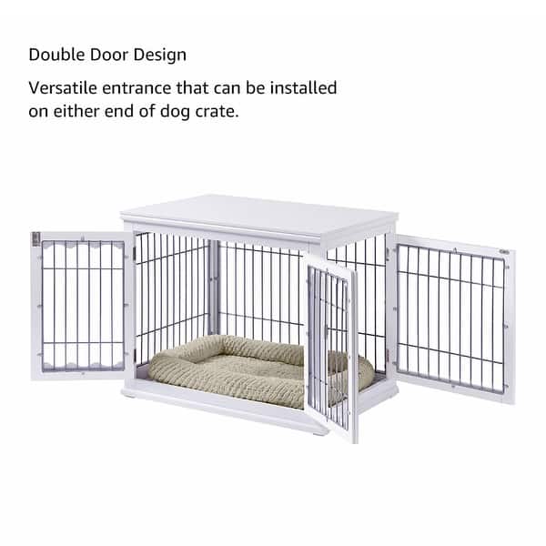 Unipaws Pet Crate End Table Wooden Wire Dog Kennel With Pet Bed Overstock 25717286 White