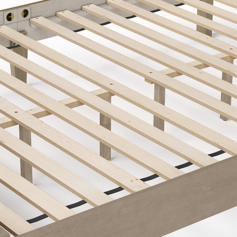 Modern Wooden Upholstered Platform Bed Frame Queen/King Size with Headboard
