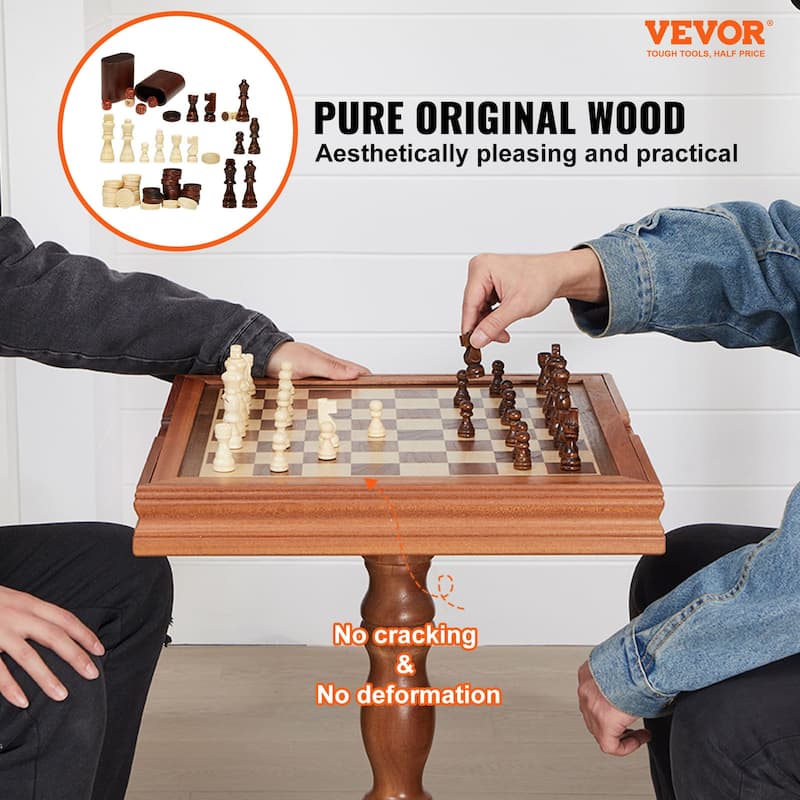 VEVOR 3-IN-1 Chess Checkers Backgammon Table Set Premium Wooden Chess Table Deluxe Combo Game Table Furniture Set - 18 Inch