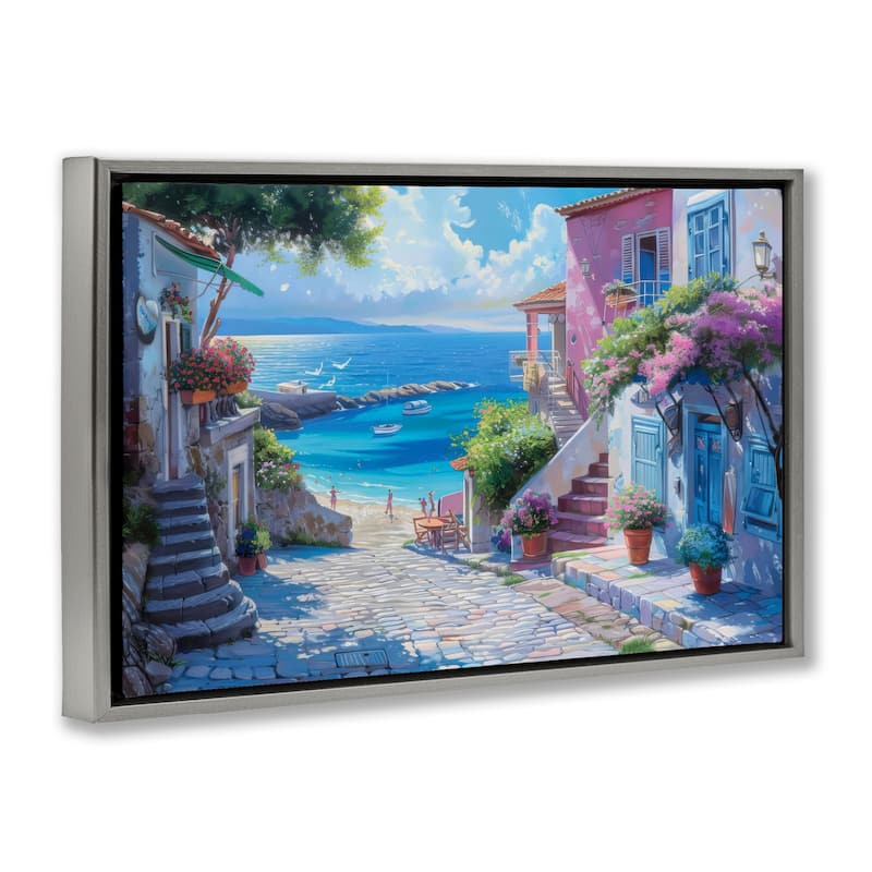 Stupell Seaside Village Cobblestones Framed Floater Canvas Wall Art Design By LSR Design Studio