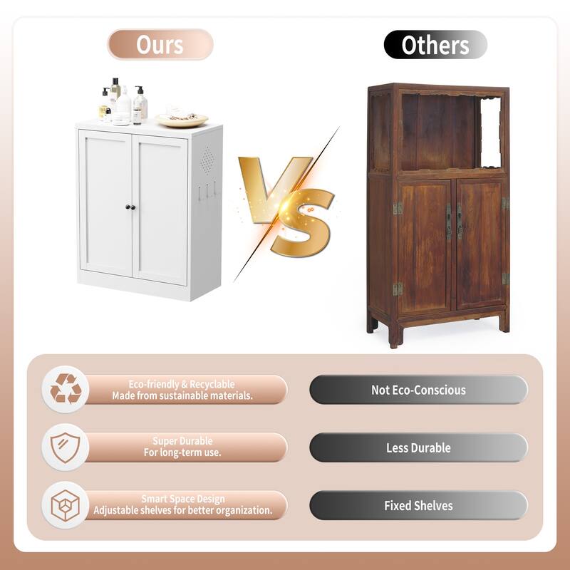 Anmytek 34.6" White Metal Freestanding Pantry Cabinet Adjustable Shelves Kitchen Storage Organizer