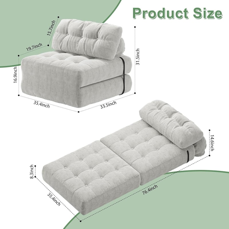 Portable Floor Folding Sofa Bed, Convertible Sleeper Chair for Living Room