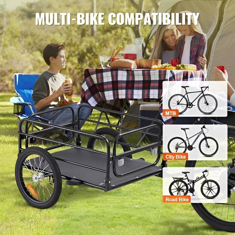 Bike Cargo Trailer, 160 lbs Load Capacity, Heavy-Duty Bicycle Wagon Cart, Foldable Compact Storage & Quick Release with Univers