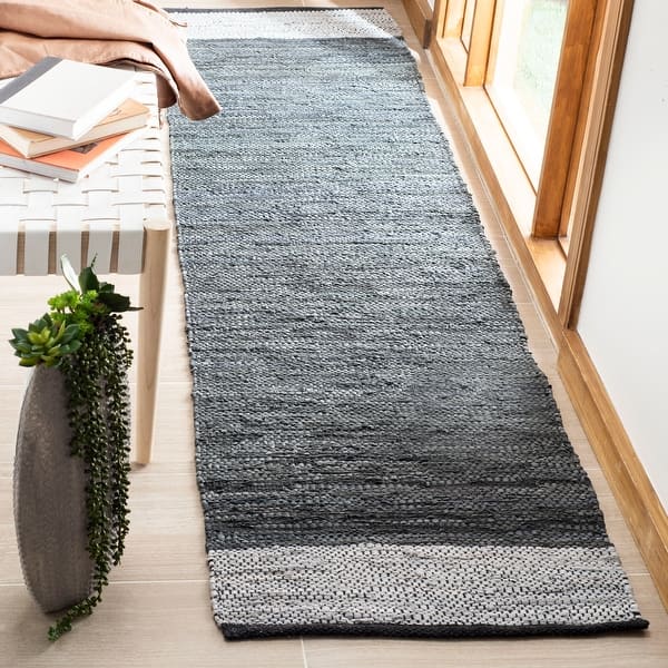 Black Safavieh Vintage Leather Collection VTL201Z Handmade Stripe Leather & Cotton Runner 2'3 x 6' Grey Black Safavieh Vintage Leather Collection VTL201Z Handmade Stripe Leather & Cotton Runner 2'3 x 6' Grey