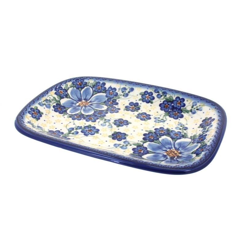 Blue Rose Polish Pottery 119 Vena Small Rectangular Serving Platter - Daisy Surprise