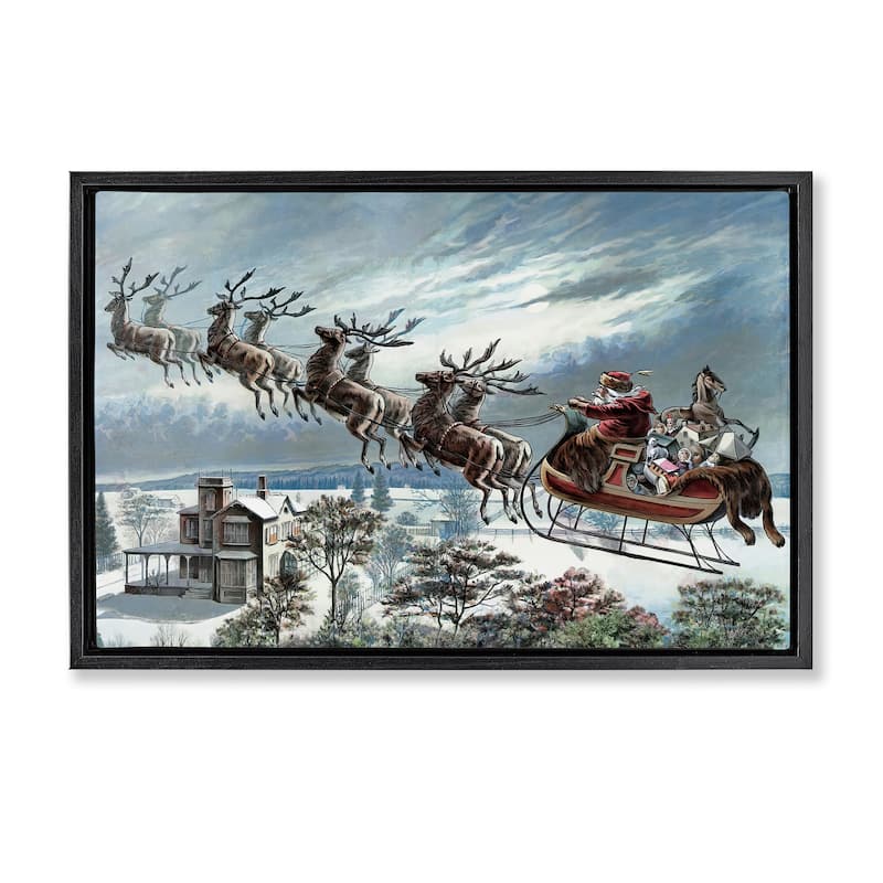 Stupell Santa's Sleigh over Town Framed Floater Canvas Wall Art Design By Arlington Prints - 25 x 17 - Black