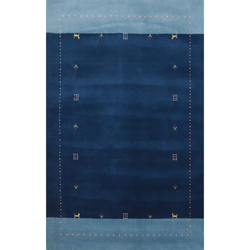 Hand Knotted Oriental 100% Wool Carpet Tribal Animal Pictorial Navy Blue & Blues Gabbeh Area Rug - 5' 9'' X 4' 2''