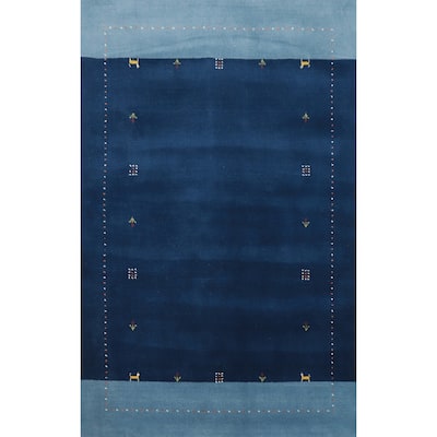 Hand Knotted Oriental 100% Wool Carpet Tribal Animal Pictorial Navy Blue & Blues Gabbeh Area Rug - 5' 9'' X 4' 2''