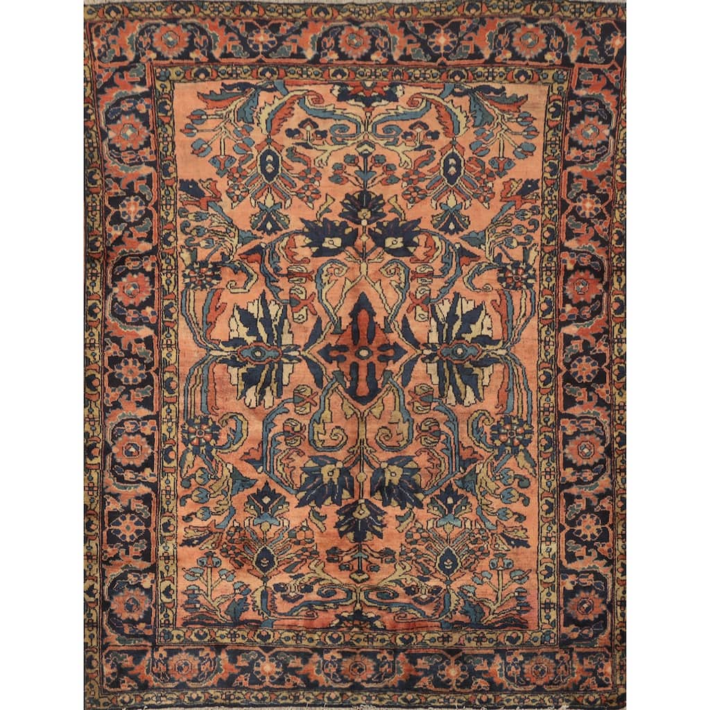 Hand Knotted Oriental 100% Wool Carpet Traditional Floral Oranges & Rust Lilian Area Rug - 6' 0'' X 4' 10''