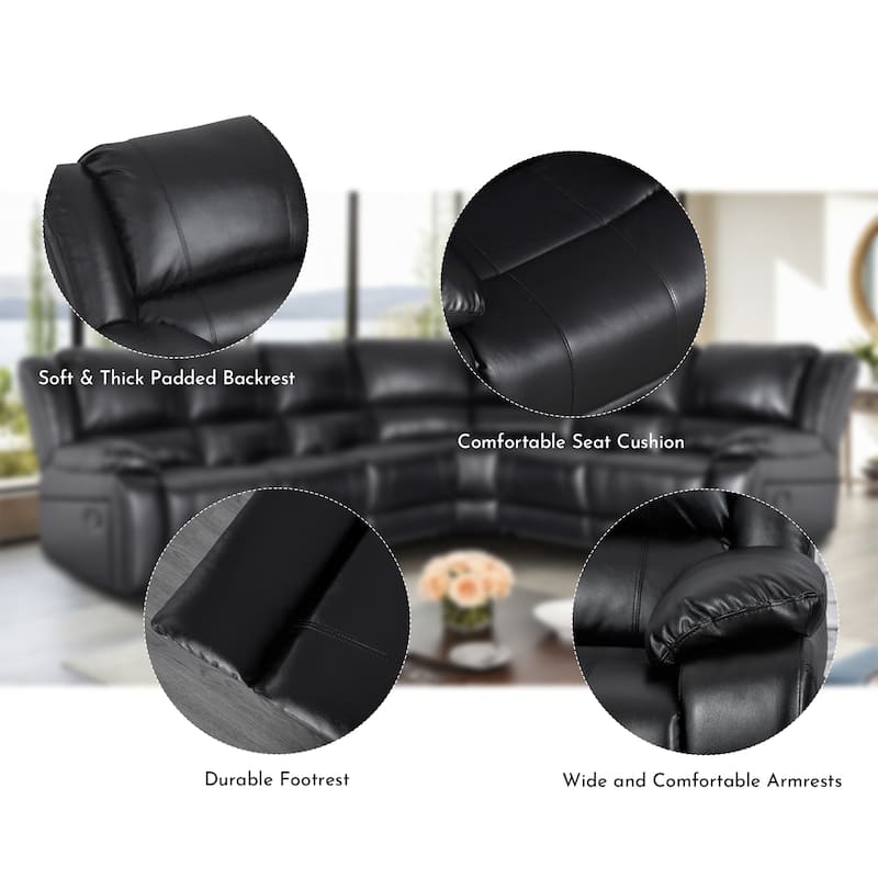 129''W Faux Leather 6-Seat Large Manual Reclining Sectional Sofa