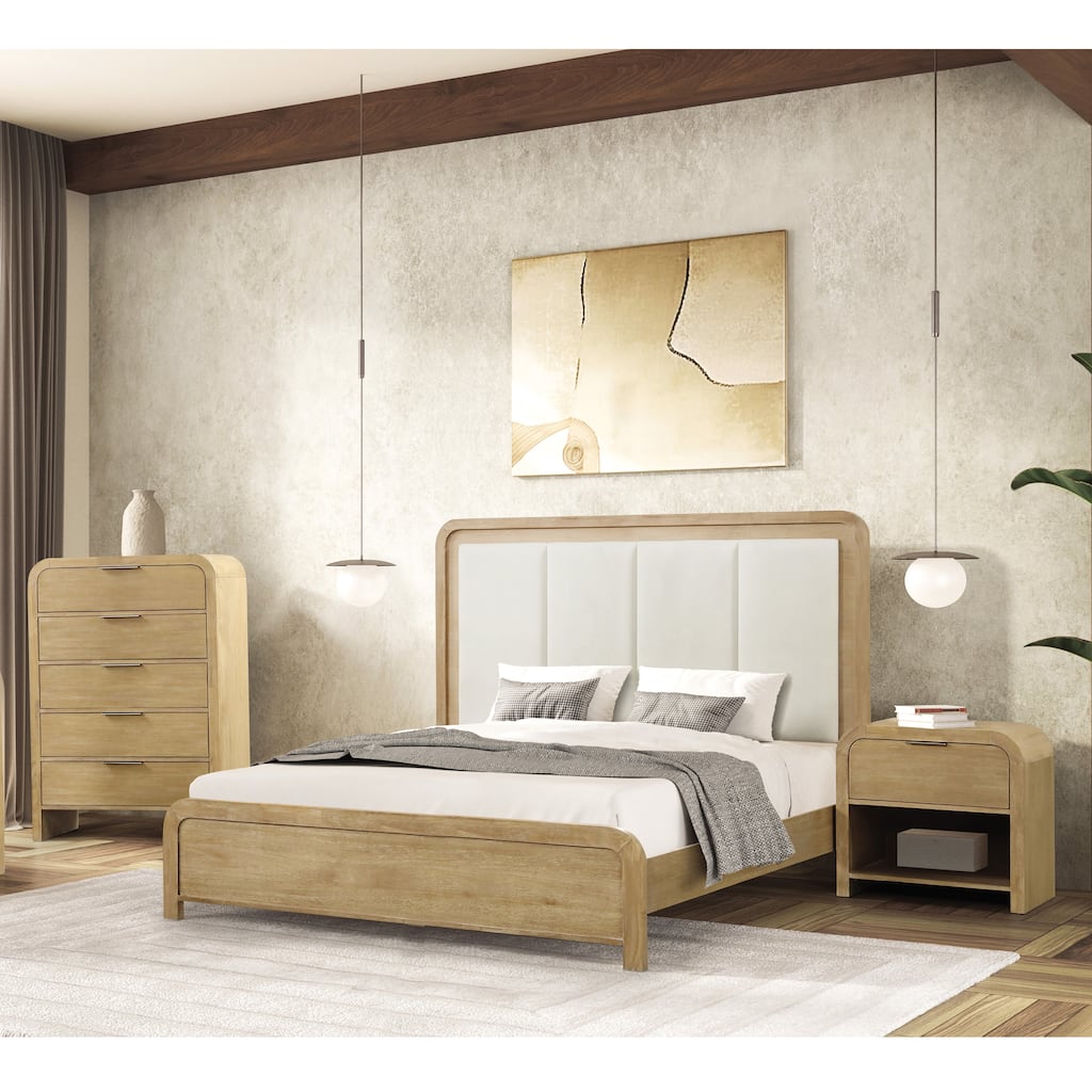 Furniture of America Elowyn 3-Piece Natural Solid Wood Upholstered Channel Panel Bedroom Set