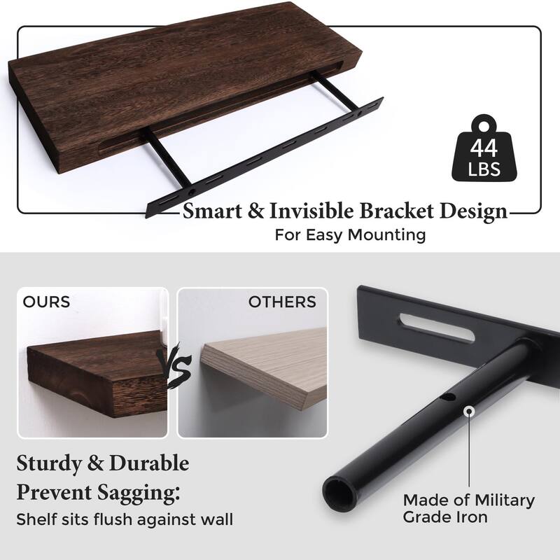 Floating Shelves, 8 Inch Deep Modern Solid Wood Wall Shelves