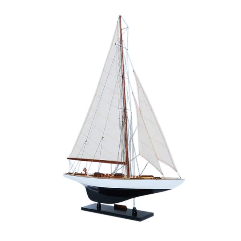 Endeavour Sailboat Schooner Yacht Model- Black & White Painted Small 24 inches long - Multi-Color