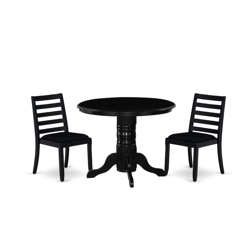 East West Furniture Dining Set Includes a Round Table & Stackable Dining Chairs, Black (Pieces & Seat Type Options)