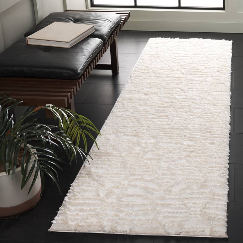 SAFAVIEH Seattle Enny Shag Modern Contemporary 1-inch Thick Rug - 2'3" x 8' Runner - Ivory