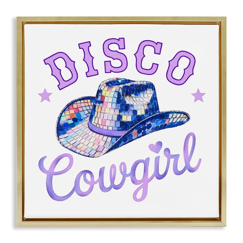 Stupell Purple Disco Cowgirl Hat Framed Floater Canvas Wall Art Design By Amanda Greenwood - 18 x 18 - Gold