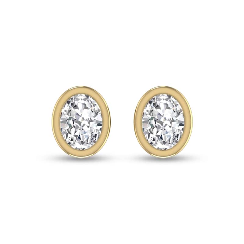 Marquee Lab Grown 1 Carat Oval Bezel Set Solitaire Diamond Earrings in 14K Yellow Gold