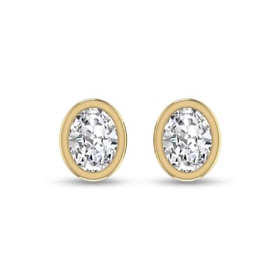 Marquee Lab Grown 1 Carat Oval Bezel Set Solitaire Diamond Earrings in 14K Yellow Gold