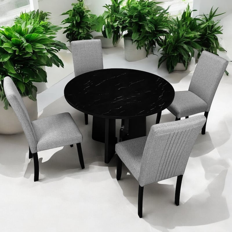5-Piece Round Dining Table Set, 43-Inch MDF Table with 4 Upholstered Chairs for Kitchen, Dining Room, Living Room