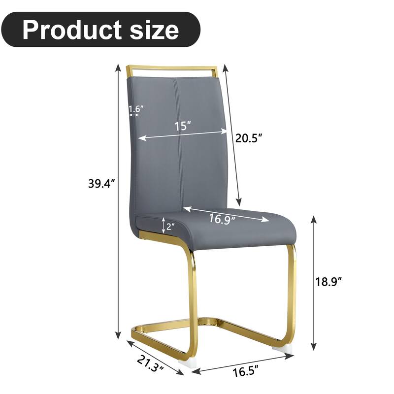 Modern Dining Chairs, PU Faux Leather High Back Upholstered Side Chair with Golden C-shaped Tube Metal Legs - Dark Gray,Gold